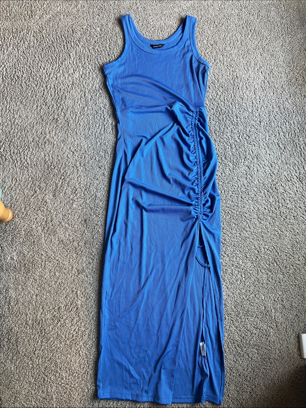 Sleeveless Royal Blue Ruched Side Maxi Dress